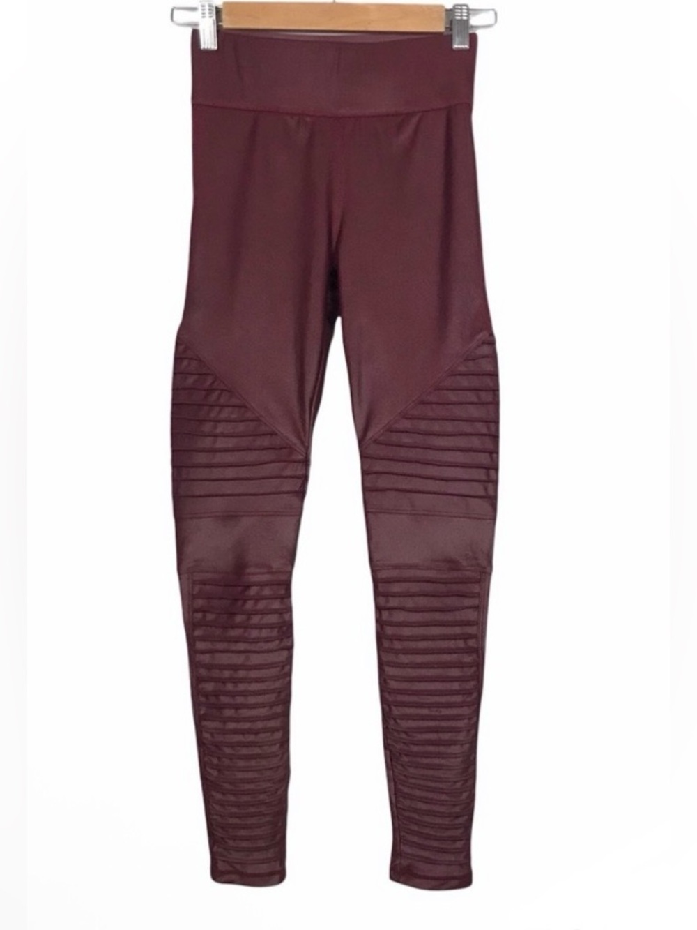 Carbon38 High Rise Moto Leggings Burgundy Metallic Liquid Shine Size S - Picture 2 of 7